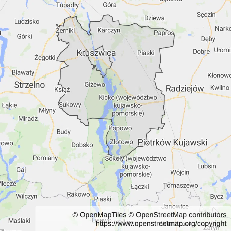 Mapa z zaznaczonym Kruszwicy