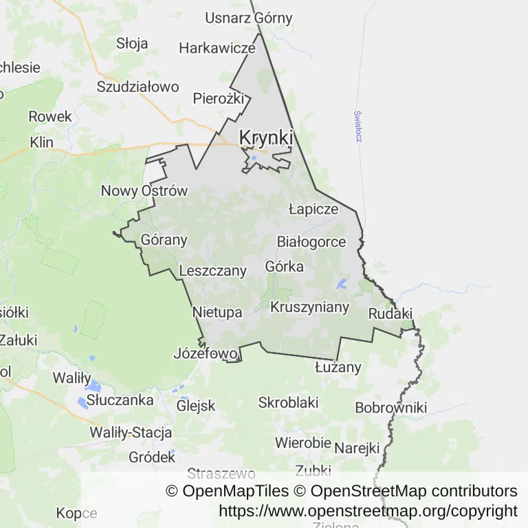 Mapa z zaznaczonym Krynkami