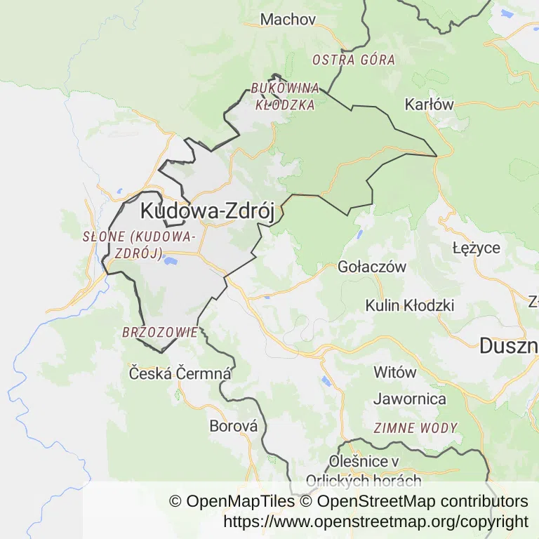 Mapa z zaznaczonym Kudowie-Zdroju