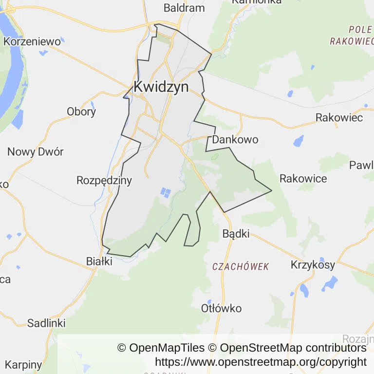 Mapa z zaznaczonym Kwidzynem