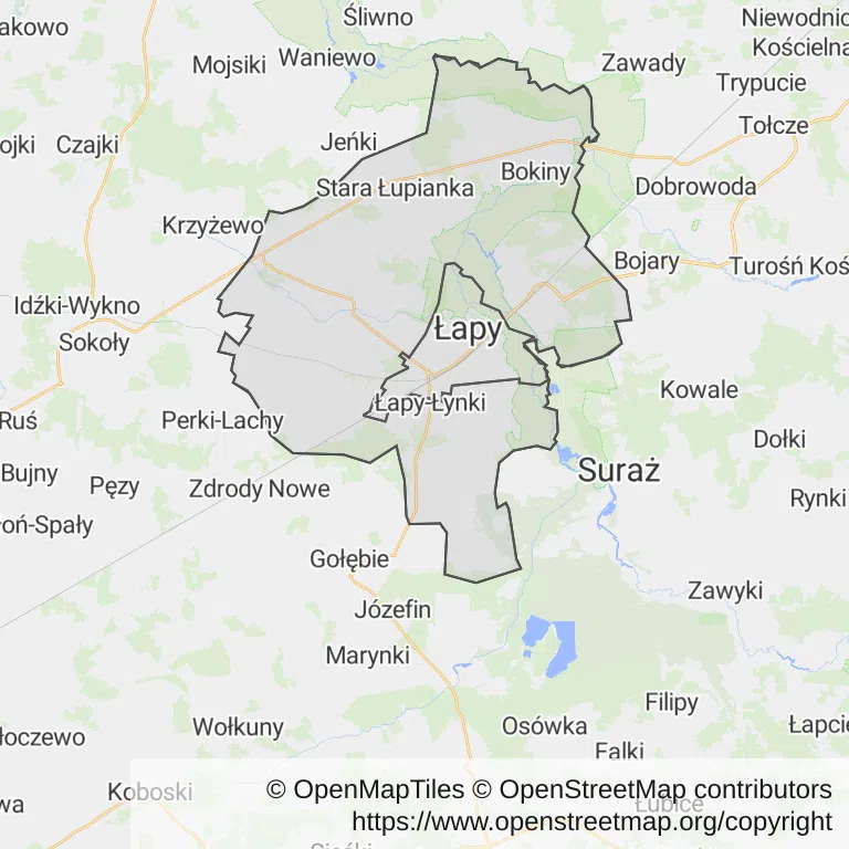 Mapa z zaznaczonym Łapami
