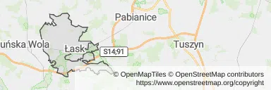 Mapa z zaznaczonym Łaskiem