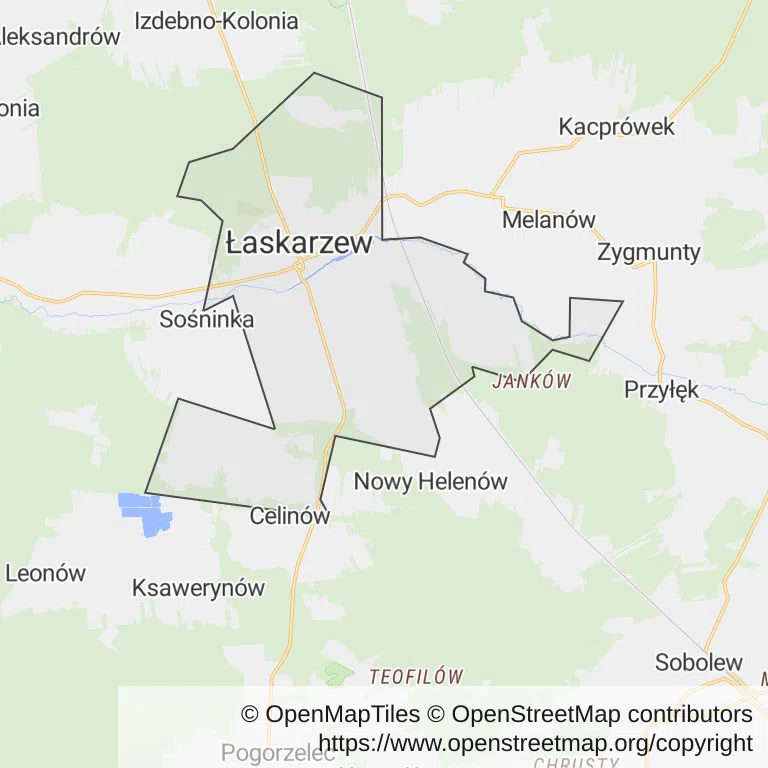 Mapa z zaznaczonym Łaskarzewem