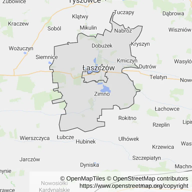 Mapa z zaznaczonym Łaszczowem