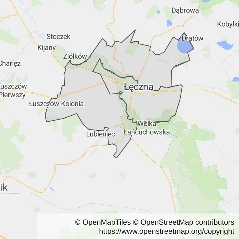 Mapa z zaznaczoną Łęcznej