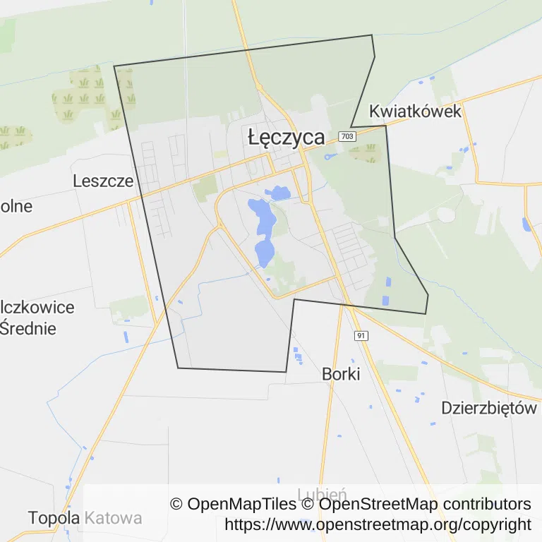 Mapa z zaznaczoną Łęczycy