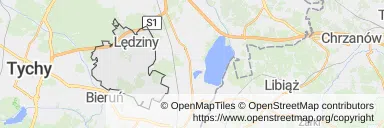 Mapa z zaznaczonym Lędzinami