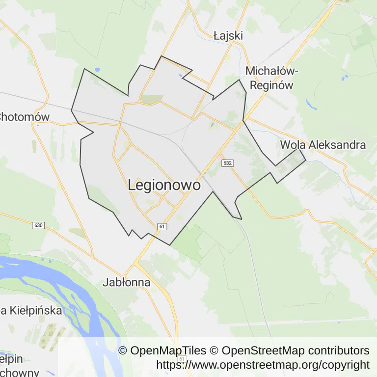 Mapa z zaznaczonym Legionowem