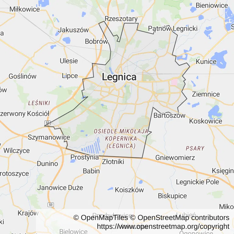 Mapa z zaznaczonym Legnicy
