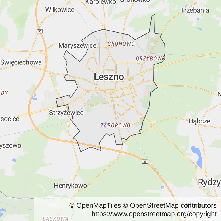 Mapa z zaznaczonym Lesznem