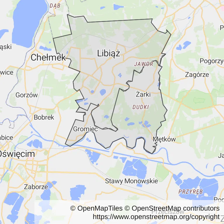 Mapa z zaznaczonym Libiążu