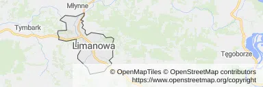 Mapa z zaznaczoną Limanowej