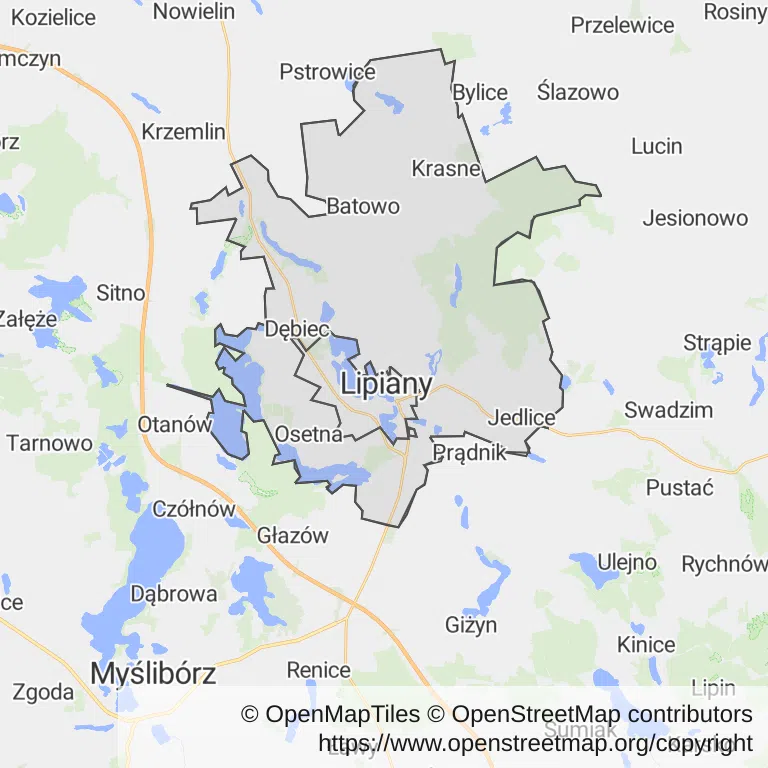 Mapa z zaznaczonym Lipianami