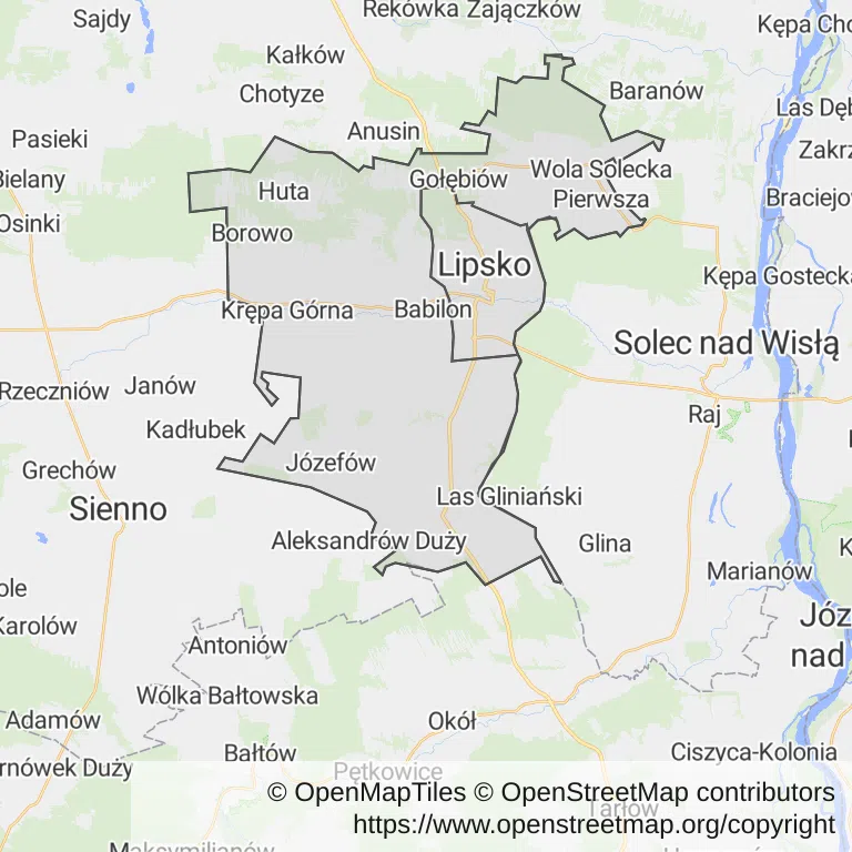Mapa z zaznaczonym Lipskiem