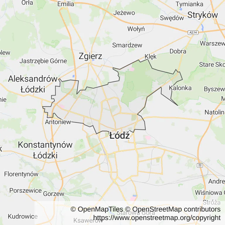 Mapa z zaznaczonymi Bałutami w Łodzi