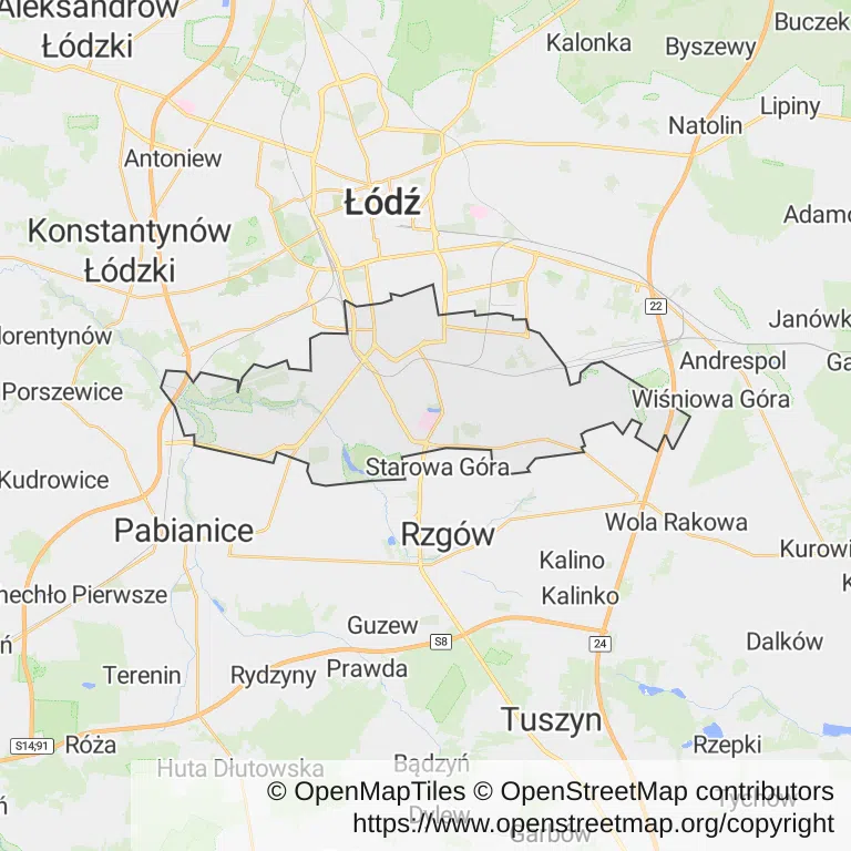 Mapa z zaznaczoną Górną w Łodzi
