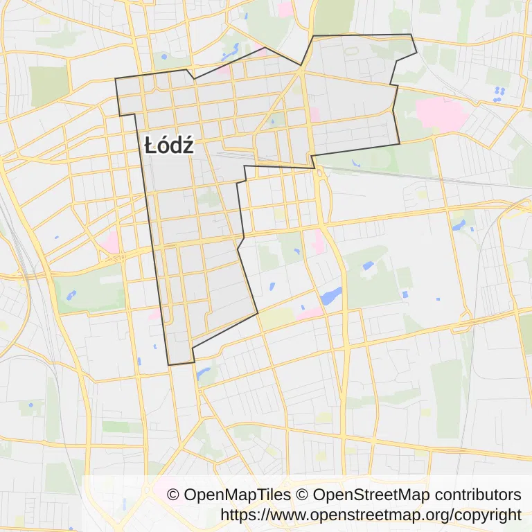 Mapa z zaznaczonym Śródmieściem w Łodzi