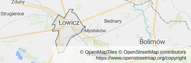 Mapa z zaznaczonym Łowiczem