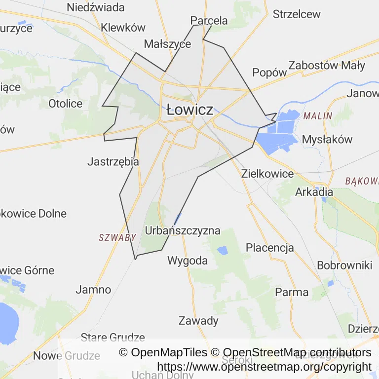 Mapa z zaznaczonym Łowiczem