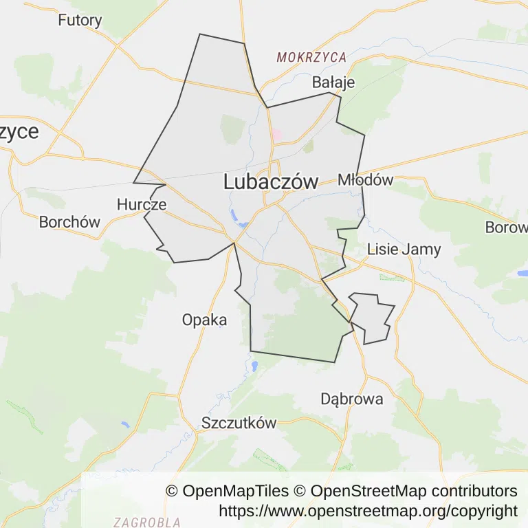 Mapa z zaznaczonym Lubaczowem