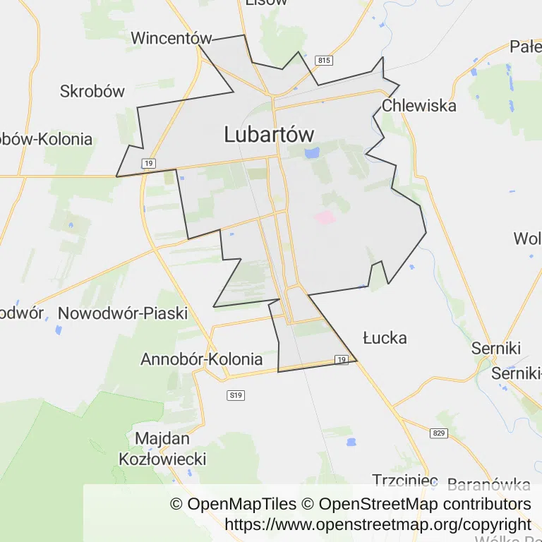 Mapa z zaznaczonym Lubartowem