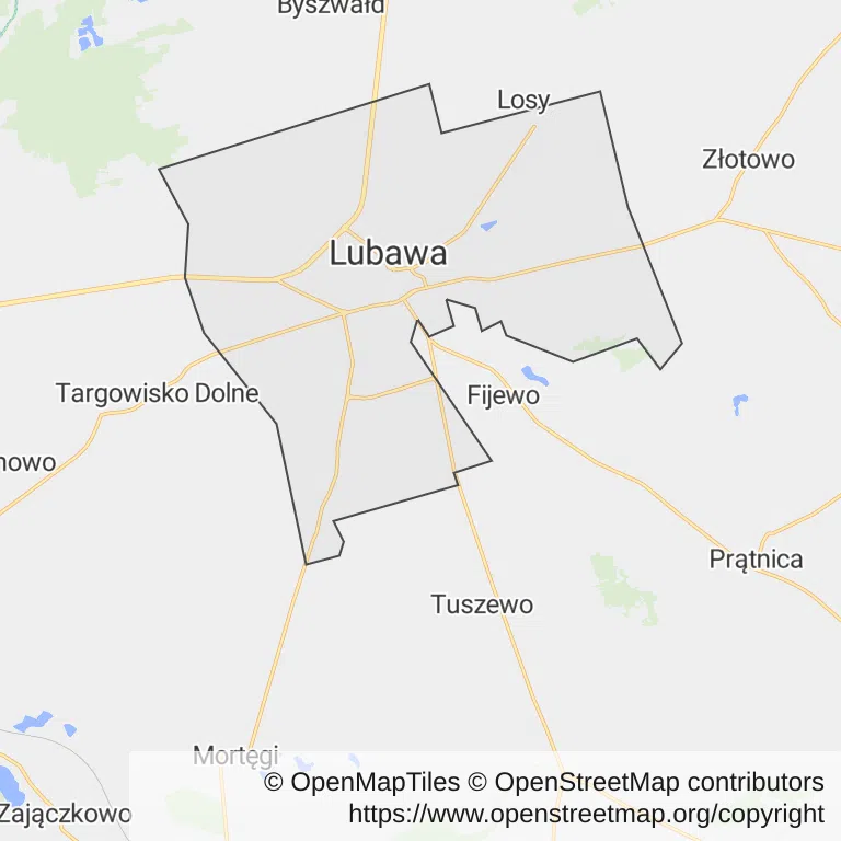 Mapa z zaznaczoną Lubawem