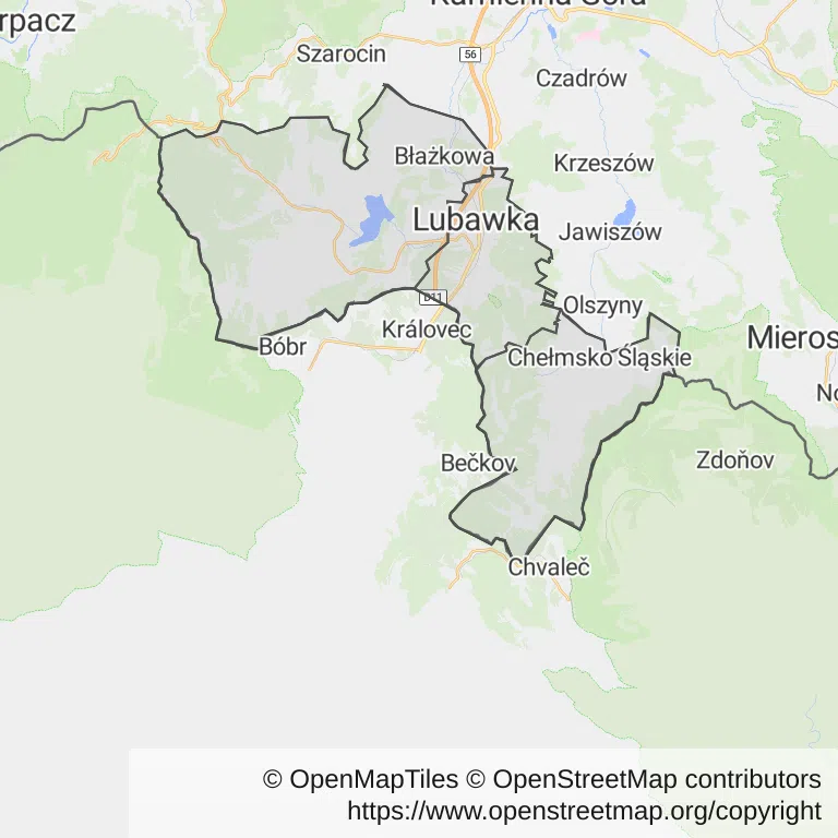 Mapa z zaznaczoną Lubawką