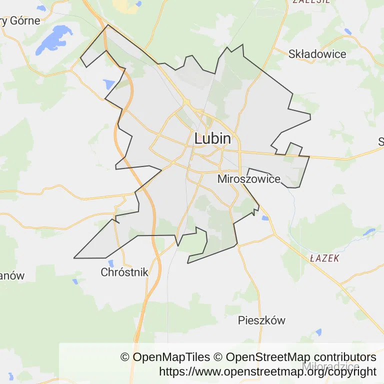 Mapa z zaznaczonym Lubinem