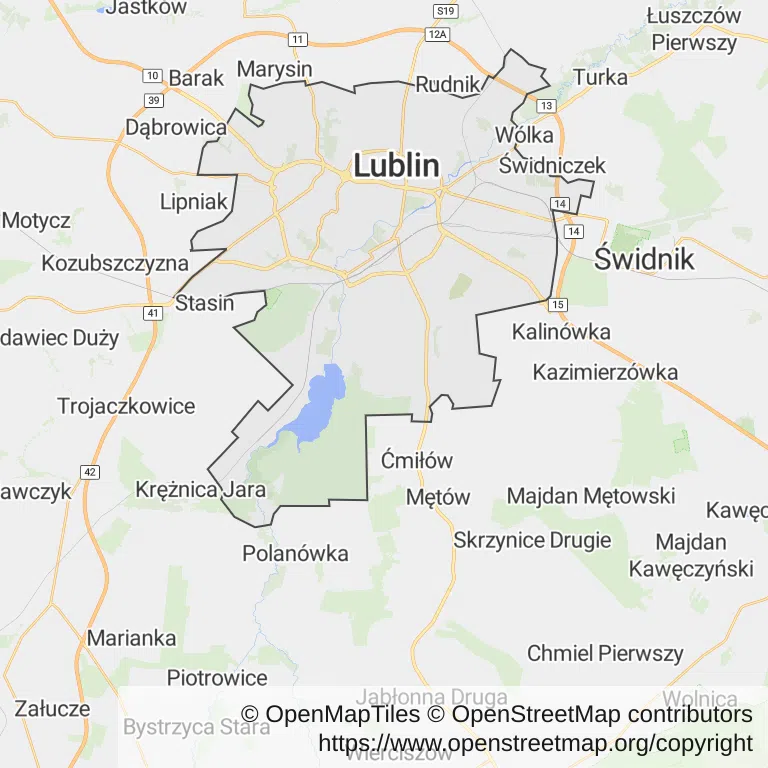Mapa z zaznaczonym Lublinem
