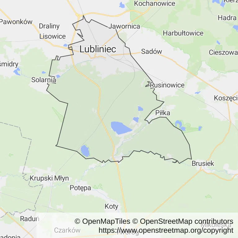 Mapa z zaznaczonym Lublińcu