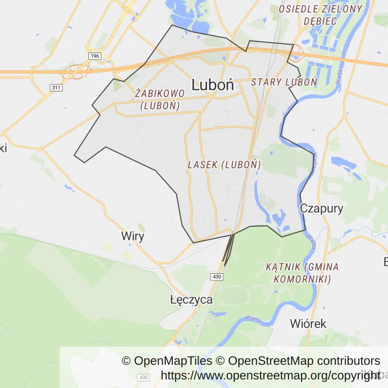 Mapa z zaznaczonym Luboniu