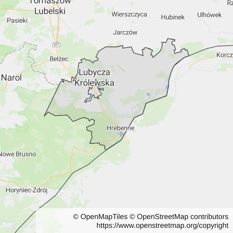 Mapa z zaznaczoną Lubyczy Królewskiej