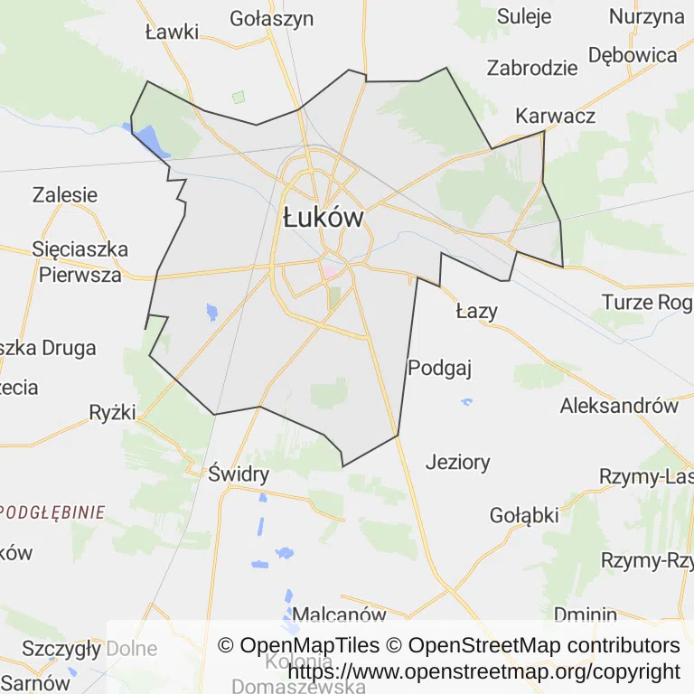 Mapa z zaznaczonym Łukowem