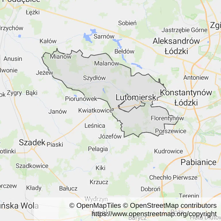 Mapa z zaznaczonym Lutomierskiem