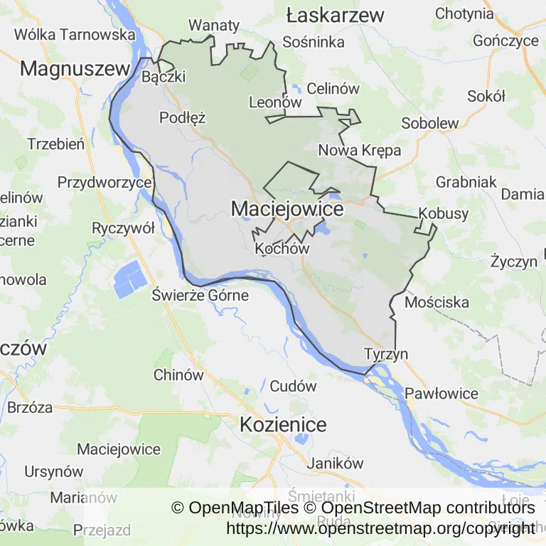 Mapa z zaznaczonymi Maciejowicami