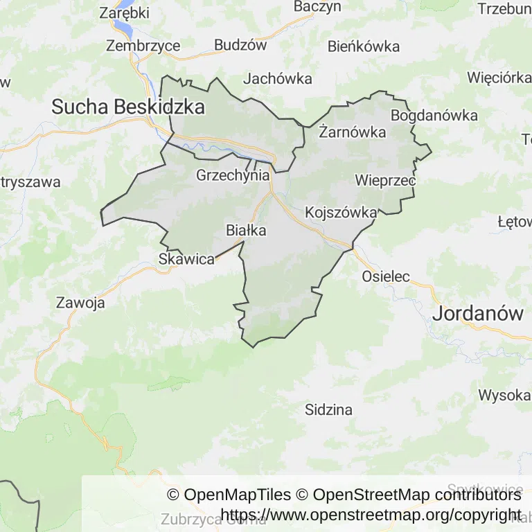 Mapa z zaznaczonym Makowie Podhalańskim