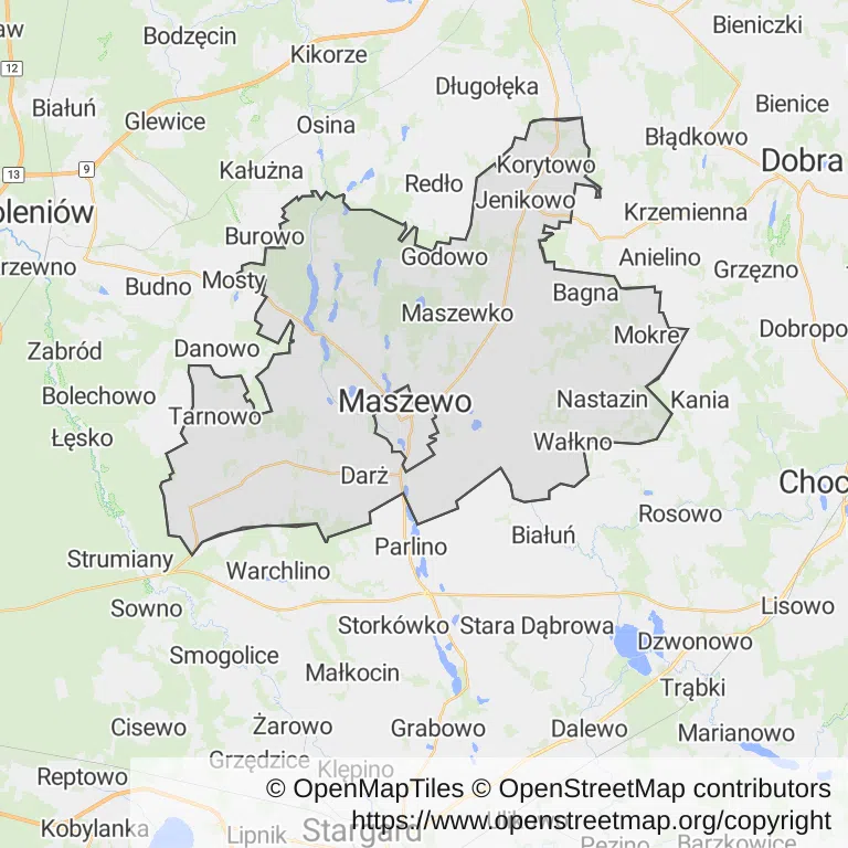 Mapa z zaznaczonym Maszewem