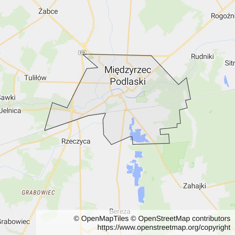 Mapa z zaznaczonym Międzyrzecu Podlaskim