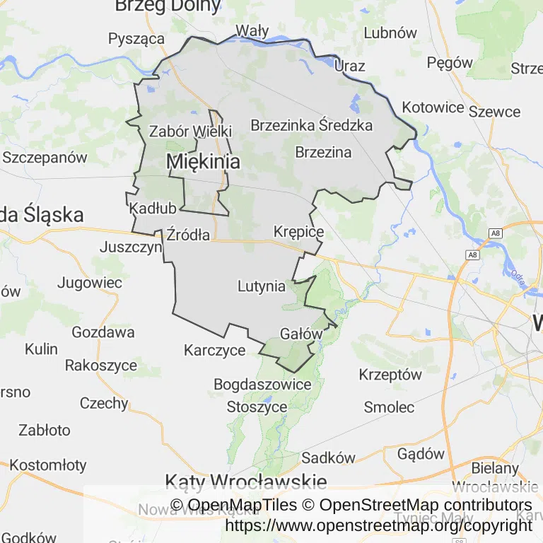 Mapa z zaznaczoną Miękini