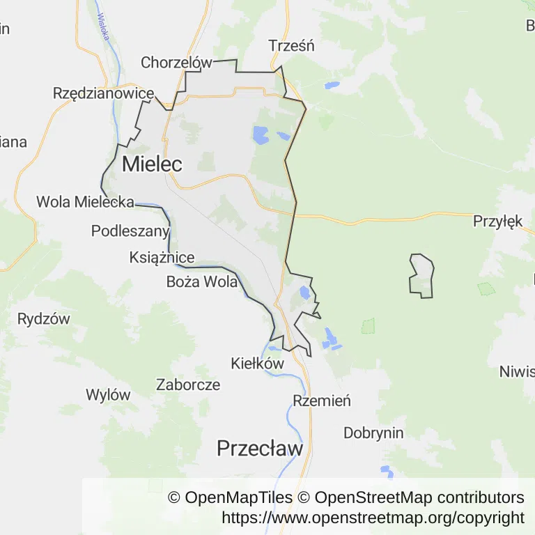 Mapa z zaznaczonym Mielcu