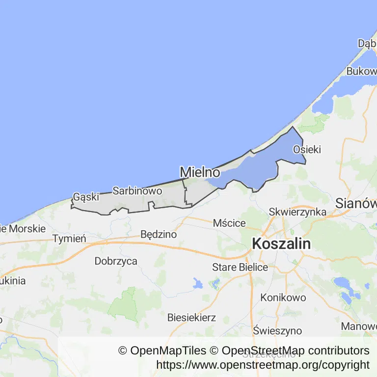 Mapa z zaznaczonym Mielnem