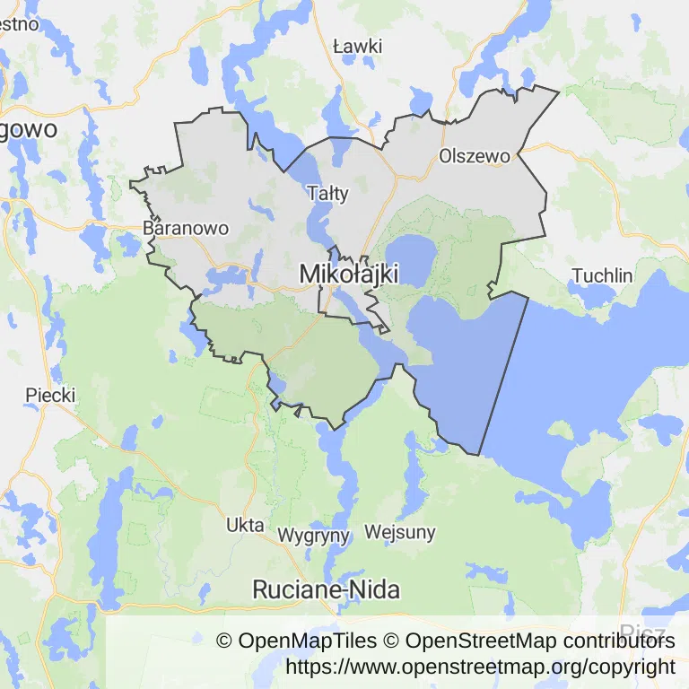 Mapa z zaznaczonym Mikołajkami