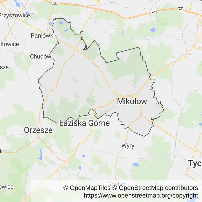 Mapa z zaznaczonym Mikołowem