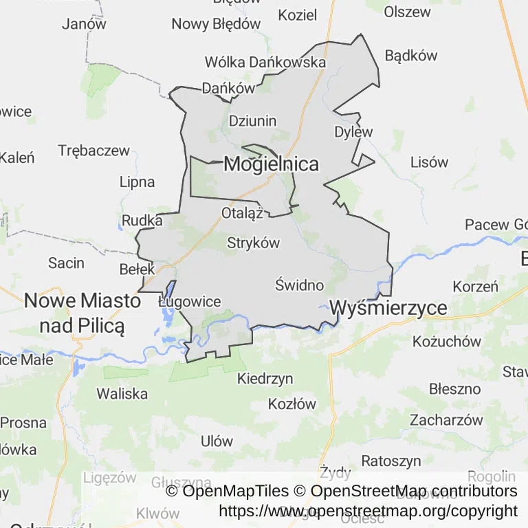 Mapa z zaznaczonym Mogielnicy