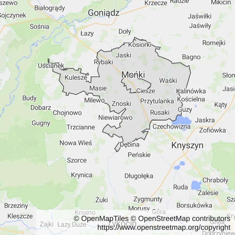 Mapa z zaznaczonym Mońkami