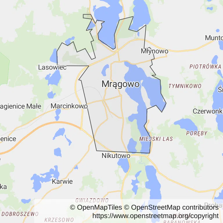 Mapa z zaznaczonym Mrągowem
