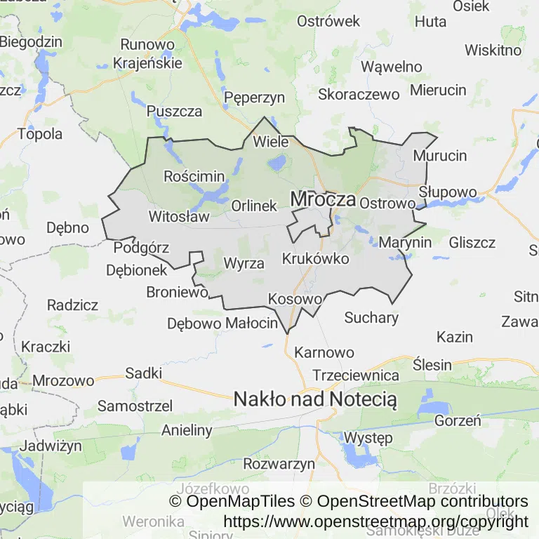Mapa z zaznaczoną Mroczy