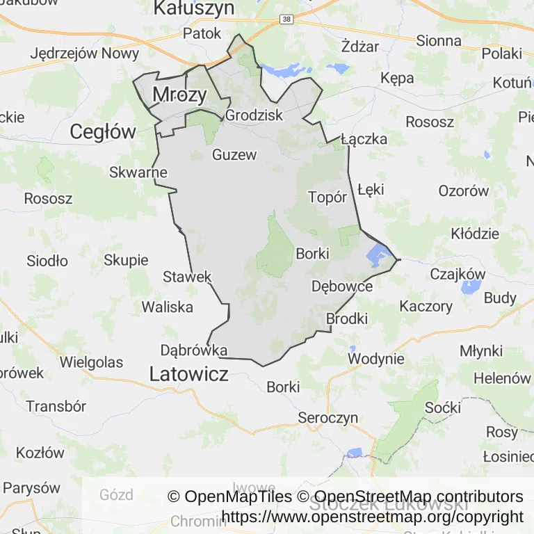Mapa z zaznaczonym Mrozami