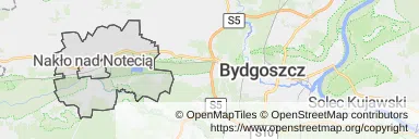Mapa z zaznaczonym Nakle nad Notecią