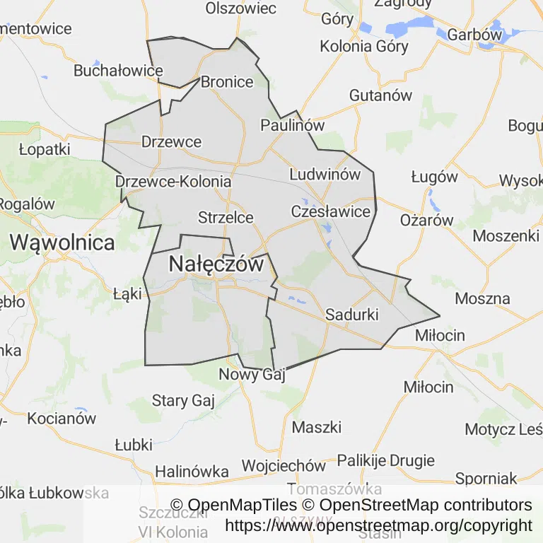 Mapa z zaznaczonym Nałęczowem